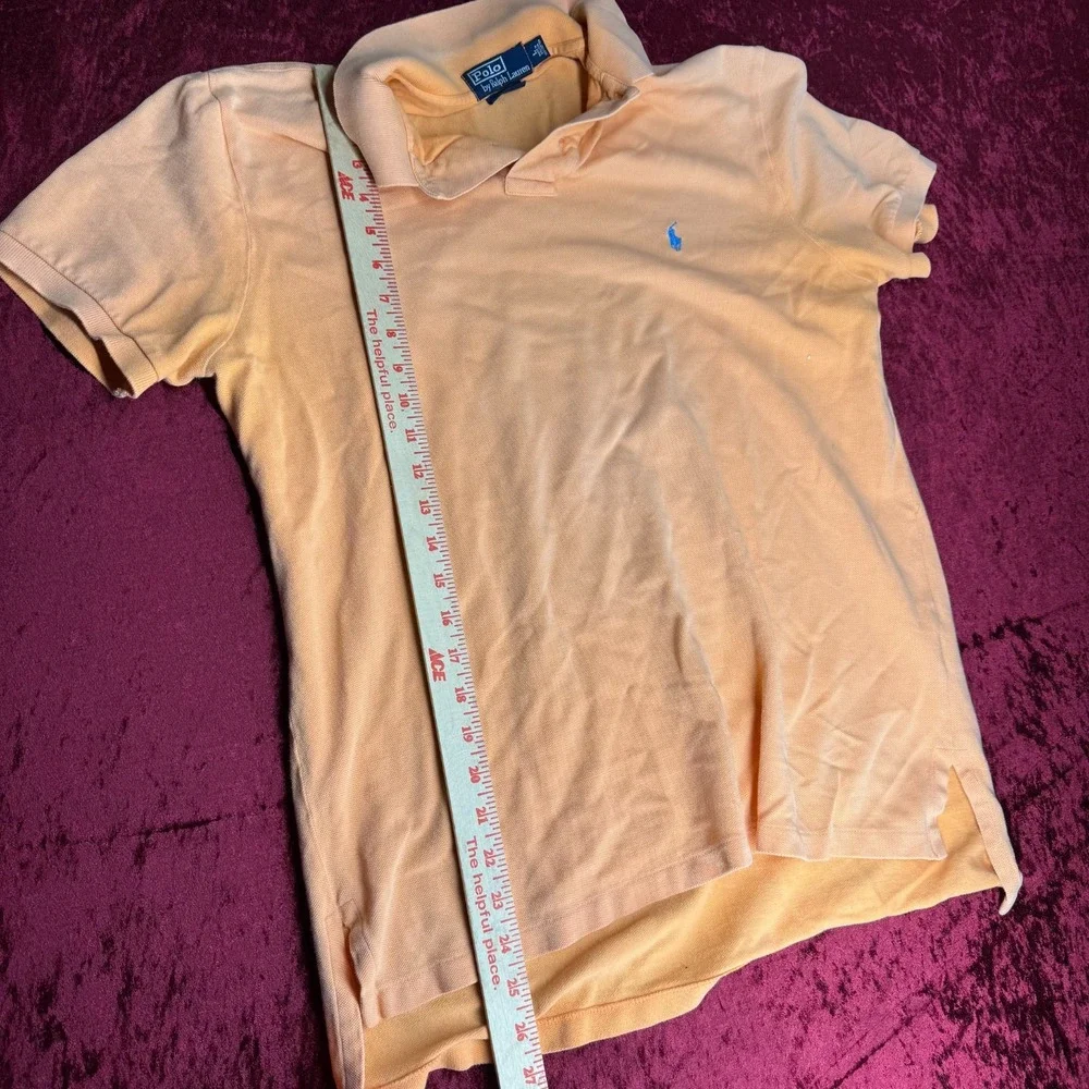 Ralph Lauren Polo Shirt Mens Large Peach Orange Golf Performance Blue Pony Logo‎